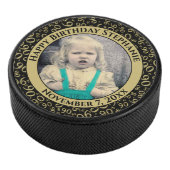 Uw foto 90e willekeurige nummerpatroon zwart/goud hockey puck (3/4)