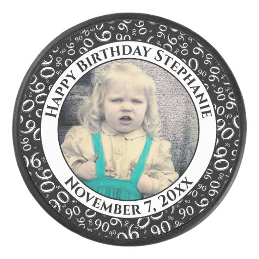 Uw foto 90e willekeurige nummerpatroon zwart/wit hockey puck (Voorkant)