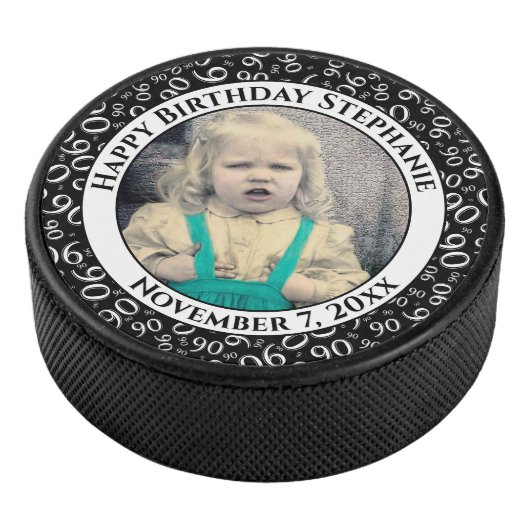 Uw foto 90e willekeurige nummerpatroon zwart/wit hockey puck (3/4)
