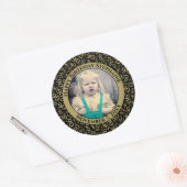 Uw foto 90th Birthday Number | Zwart/goud 90 Ronde Sticker (Envelop)