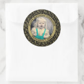 Uw foto 90th Birthday Number | Zwart/goud 90 Ronde Sticker (Tas)