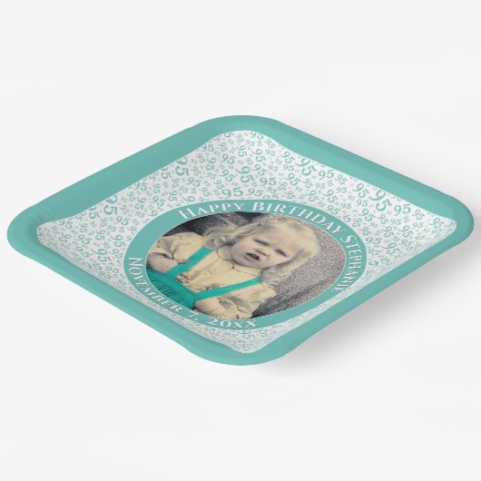 Uw foto 95 Willekeurig getallenpatroon Blauwgroen/ Papieren Bordje (Gebogen)