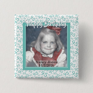Uw foto 95 Willekeurig nummerpatroon Turquoise/Wit Vierkante Button 5,1 Cm