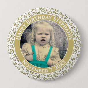 Uw foto 95e Willekeurig nummerpatroon Goud/Wit Ronde Button 4,0 Cm