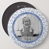 Uw foto: 95e Willekeurige Nummer Patroon Blauw Ronde Button 6,0 Cm (Voorkant /achterkant)