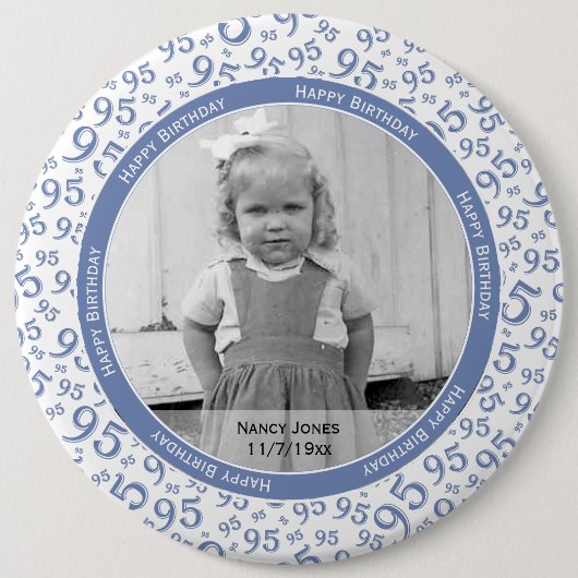 Uw foto: 95e Willekeurige Nummer Patroon Blauw Ronde Button 6,0 Cm (Voorkant)