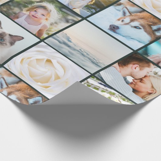 Uw foto aangepaste raster collage donkergroen cadeaupapier (Hoek)