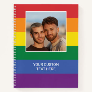 UW Foto & Aangepaste Tekst Regenboog Vlag Notitieboek