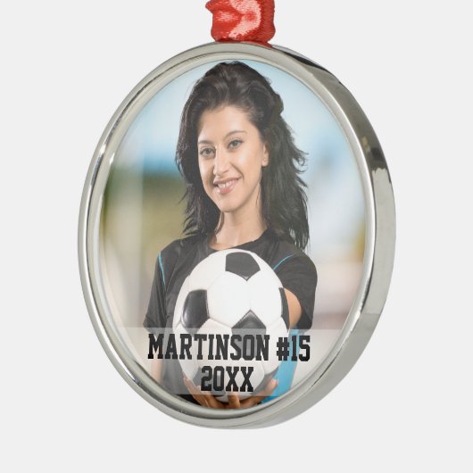 Uw foto Aangepaste Voetbal of Uw Sportrondje Metalen Ornament (Links)