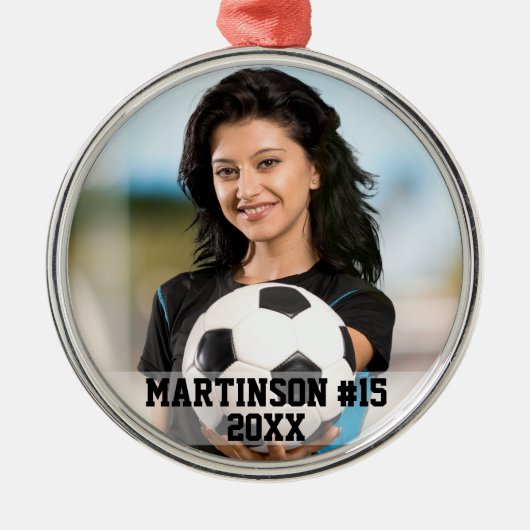 Uw foto Aangepaste Voetbal of Uw Sportrondje Metalen Ornament (Voorkant)