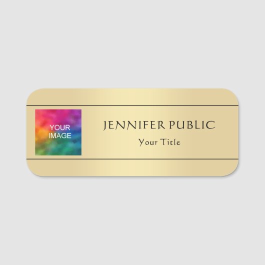 Uw foto-Afbeelding hier elegant Faux Gold Modern Naamplaatje (Voorkant)