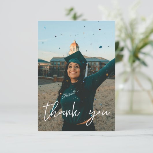 Uw foto-Afstuderen Pet Dank u White V2 Bedankkaart (Staand voorkant)