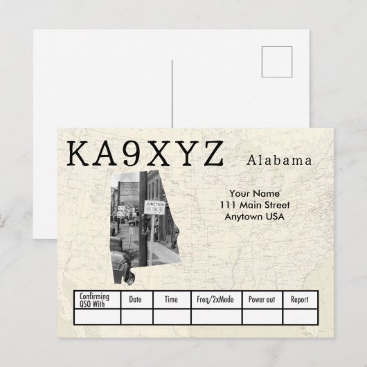 Uw foto Alabama vormde Cutout Custom QSL Briefkaart (Voorkant / Achterkant)