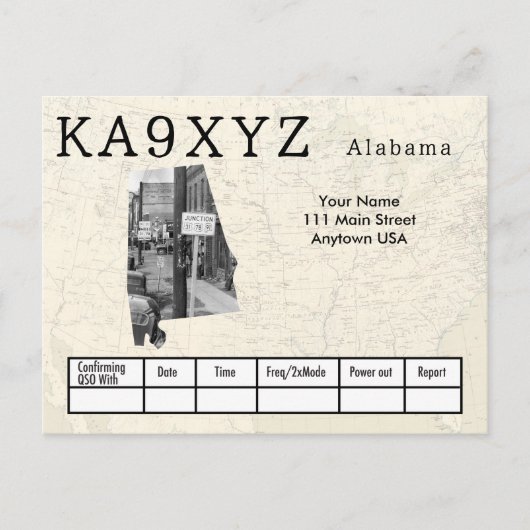 Uw foto Alabama vormde Cutout Custom QSL Briefkaart (Voorkant)