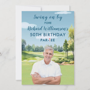 Uw Foto Aquarel Golf Thema 50e Verjaardag Kaart