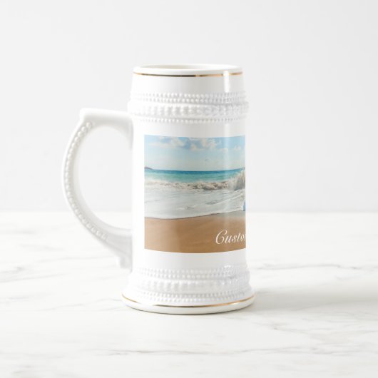 Uw Foto Beer Stein Gift met aangepaste Tekstnaam Bierpul (Links)