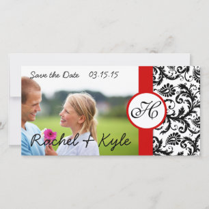 Uw foto Black Damask Red Trim slaat de datum op Save The Date