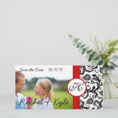 Uw foto Black Damask Red Trim slaat de datum op Save The Date (Staand voorkant)