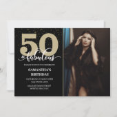 Uw foto Black Gold 50 Fabulous Birthday Party Kaart (Voorkant)