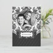 Uw foto Black White Damask Wedding Invitations Kaart (Staand voorkant)