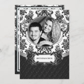 Uw foto Black White Damask Wedding Invitations Kaart (Voorkant / Achterkant)