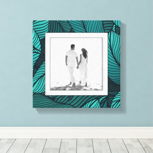 Uw foto Blauwgroen bladeren Canvas Afdruk (Insitu (Houten vloer))