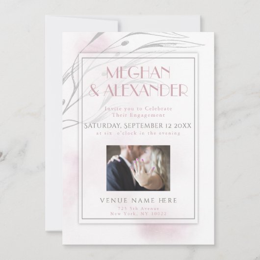 Uw foto Blush roze Waterverf en Willow Branch Kaart (Voorkant)