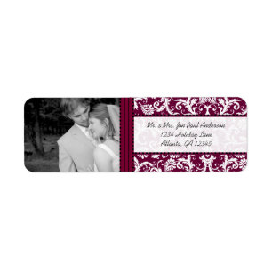 Uw foto Bruiloft  Aubergine Damask Etiket
