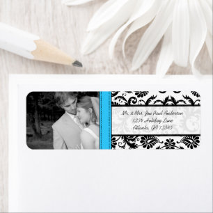 Uw foto Bruiloft  Lite Bright Aqua Damask Etiket