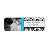 Uw foto Bruiloft  Lite Bright Aqua Damask Etiket (Voorkant)