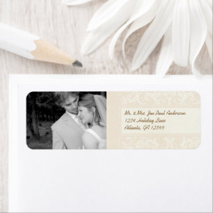 Uw foto Bruiloft  Pioen Damask Etiket
