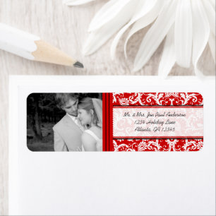 Uw foto Bruiloft  Rood Damask Etiket