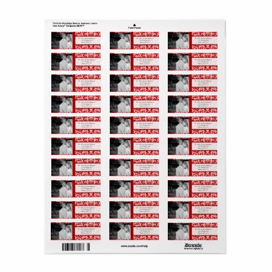 Uw foto Bruiloft  Rood Damask Etiket (Full Sheet)