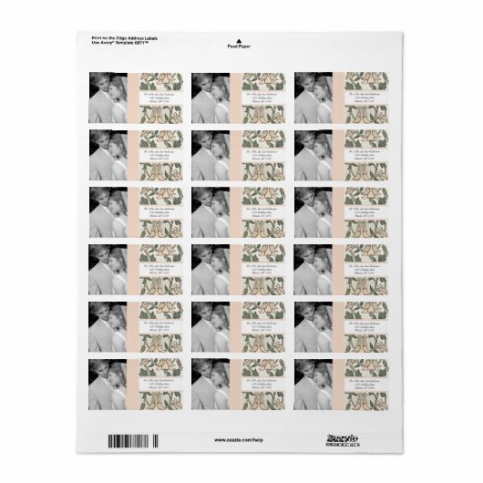 Uw foto-bruiloft  Silver Peony & Green Etiket (Full Sheet)