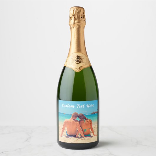 Uw Foto Bruisende Wijnlabel Geschenk Aangepaste Te Sparkling Wijnetiket (Voorkant)