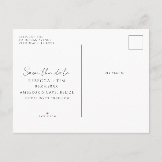 Uw foto Budget Strand Bruiloft Save the Date Aankondigingskaart (Achterkant)