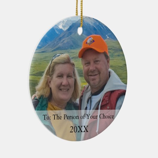 Uw foto-cadeau-Label en kerstversiering Keramisch Ornament (Rechts)