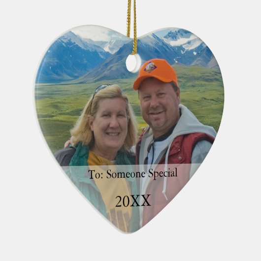 Uw foto-cadeau Label en kerstversiering Keramisch Ornament (Rechts)