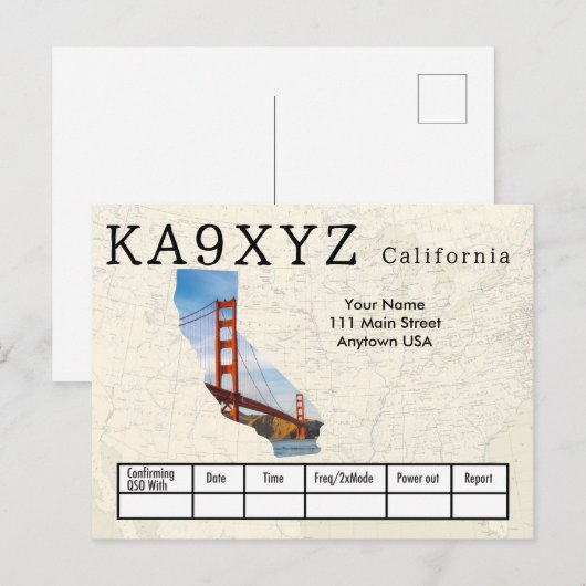 Uw foto Californië - aangepaste afkorting QSL Briefkaart (Voorkant / Achterkant)