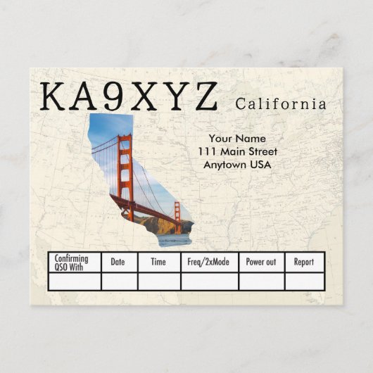 Uw foto Californië - aangepaste afkorting QSL Briefkaart (Voorkant)