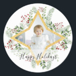 Uw foto Christmas Label Goud en groen<br><div class="desc">Christmas Label gepersonaliseerd met uw foto. Vind overeenkomende items in onze shop!</div>