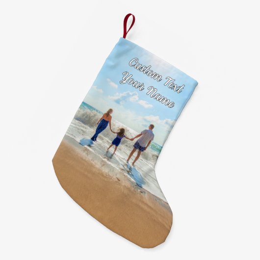 Uw foto Christmas Stocking en aangepaste tekstnaam Kleine Kerstsok (Voorkant (Hangend))