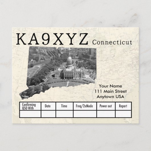 Uw foto Connecticut Shaped Cutout Custom QSL Briefkaart (Voorkant)