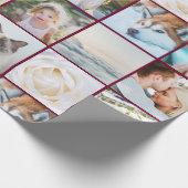 Uw foto Custom Grid Collage Bourgondië Cadeaupapier (Hoek)