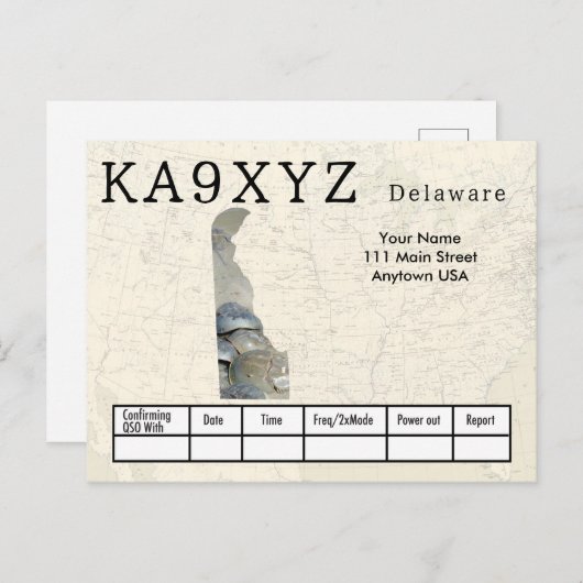 Uw foto Delaware Shaped Cutout Custom QSL Briefkaart (Voorkant / Achterkant)
