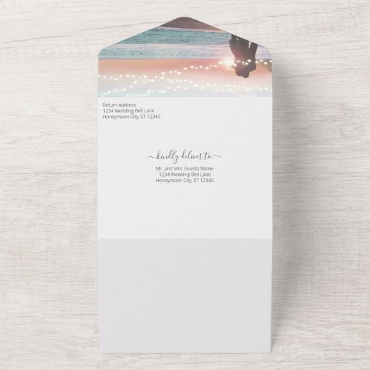 Uw foto Eenvoudig Modern String Lights Weddenschap All In One Uitnodiging (Buitenkant)