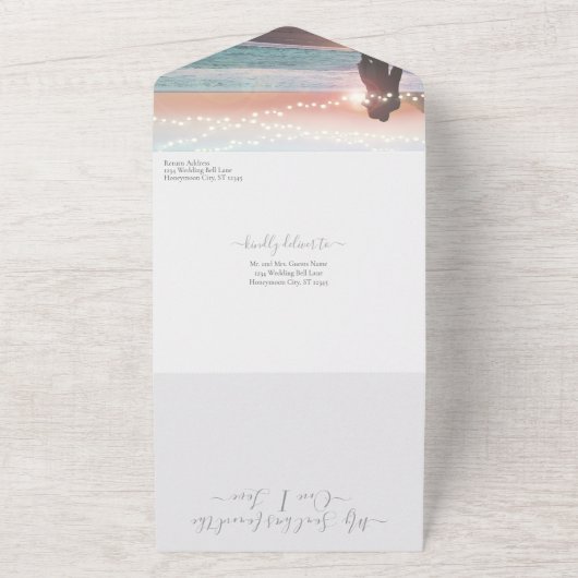 Uw foto Eenvoudig Modern String Lights Weddenschap All In One Uitnodiging (Buitenkant)