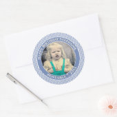 Uw foto Eenvoudige Strepen Patroon Blauw/Wit Ronde Sticker (Envelop)
