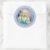 Uw foto Eenvoudige Strepen Patroon Blauw/Wit Ronde Sticker (Tas)