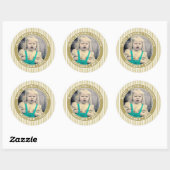 Uw foto Eenvoudige Strepen Patroon Goud/Wit Ronde Sticker (Vel)